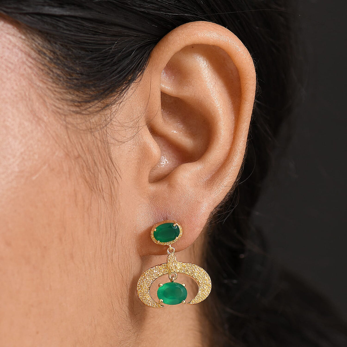 Verde Onyx Dangling Earring with Push Back in Yellow Gold Plating 3.69 Ct. 8195386 3