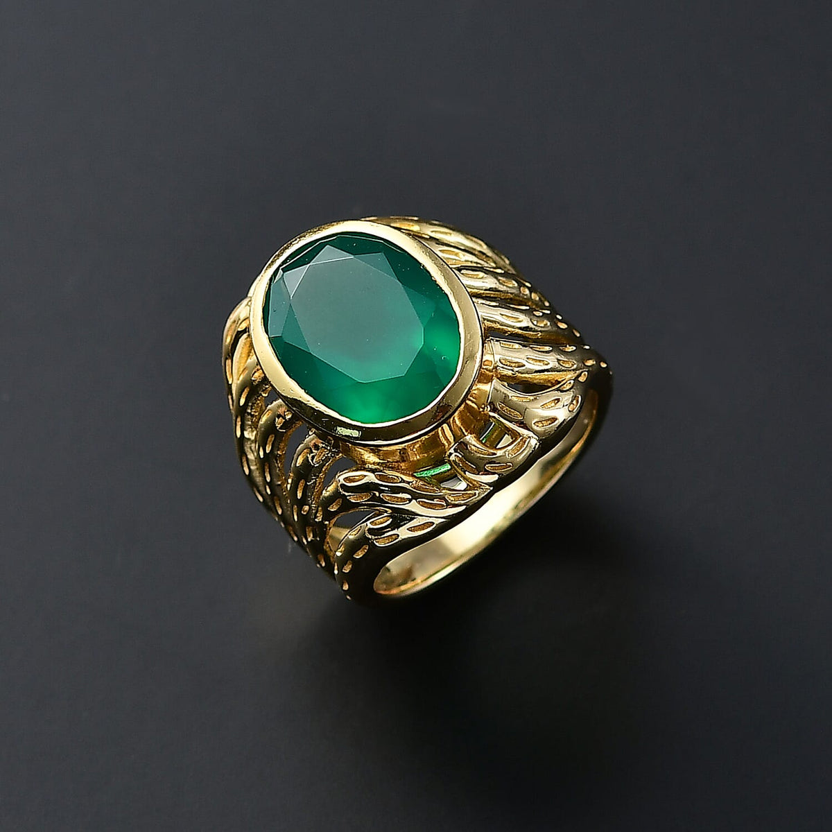 Verde Onyx Solitaire Ring in Yellow Gold Plating 4.79 Ct. 8216038 1