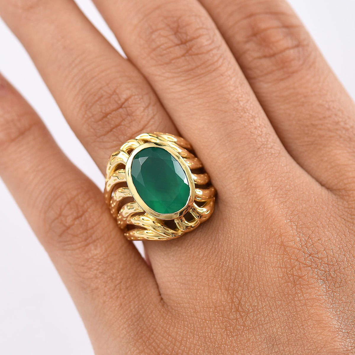 Verde Onyx Solitaire Ring in Yellow Gold Plating 4.79 Ct. 8216038 2