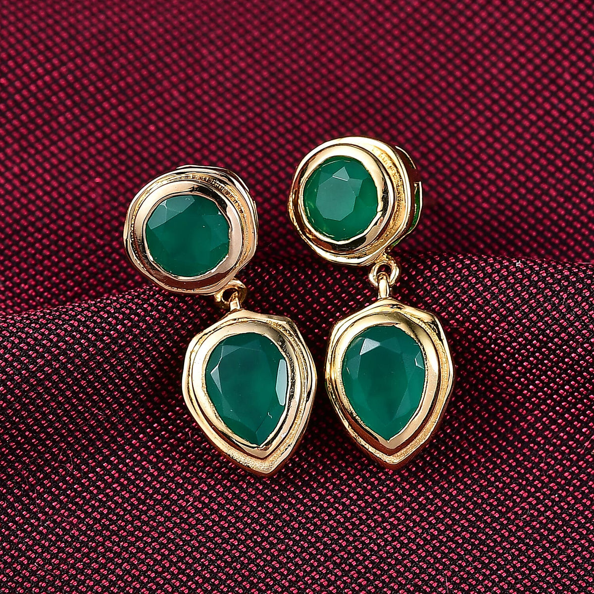 Verde Onyx Solitaire Stud Push Post Earring in Yellow Gold Plating 3.58 Ct. 8207975 2