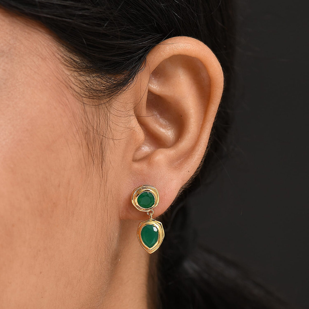 Verde Onyx Solitaire Stud Push Post Earring in Yellow Gold Plating 3.58 Ct. 8207975 3