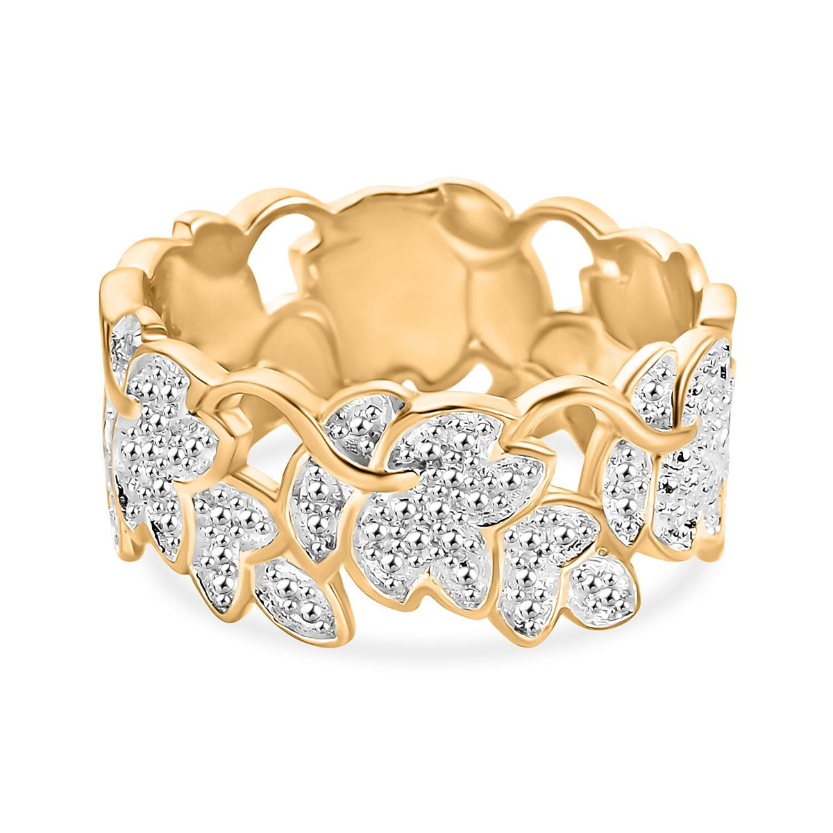 Natural White Diamond Floral Ring In Yellow Gold Plating V32701813 0