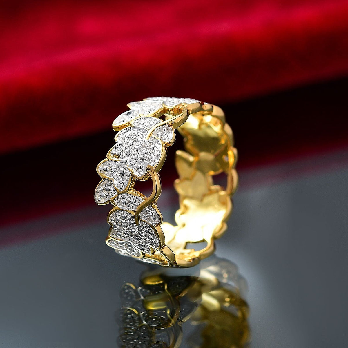 Natural White Diamond Floral Ring In Yellow Gold Plating V32701813 1