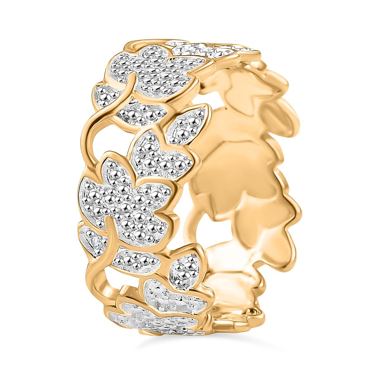 Natural White Diamond Floral Ring In Yellow Gold Plating V32701813 3