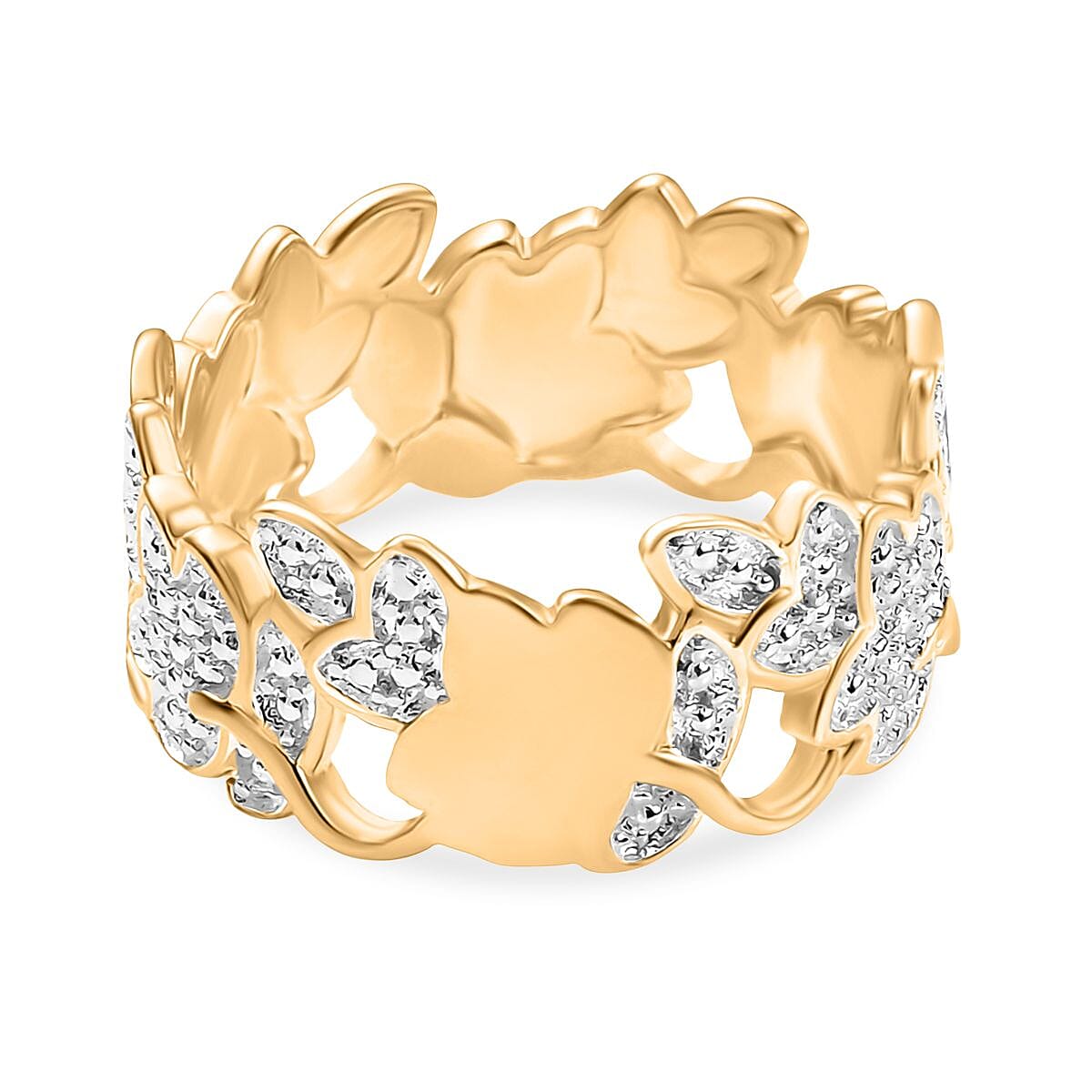 Natural White Diamond Floral Ring In Yellow Gold Plating V32701813 4