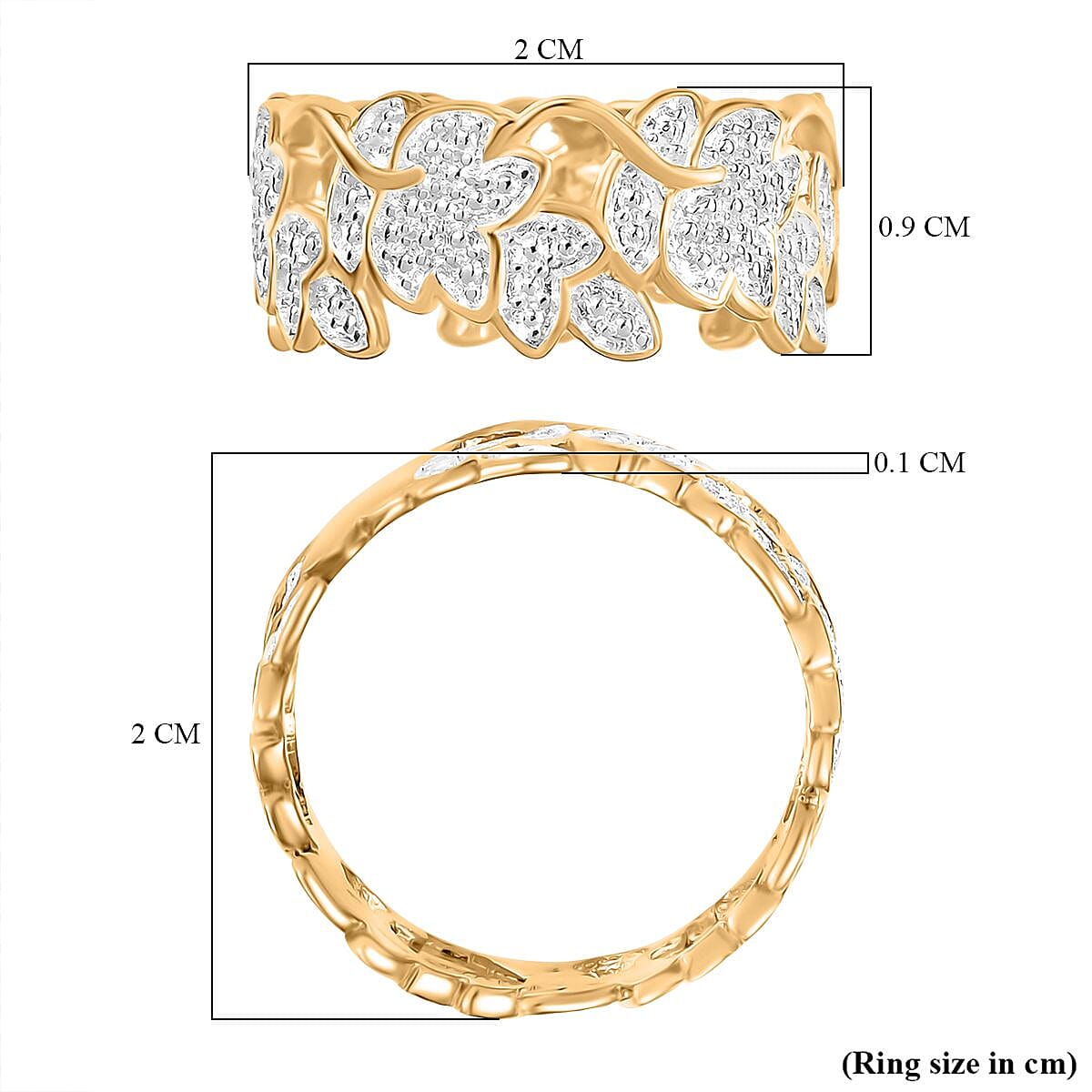 Natural White Diamond Floral Ring In Yellow Gold Plating V32701813 5