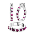 EverTrue 2 Piece Set - African Ruby J Hoop Half Hoop Earring & Band Ring 3.58 Ct.