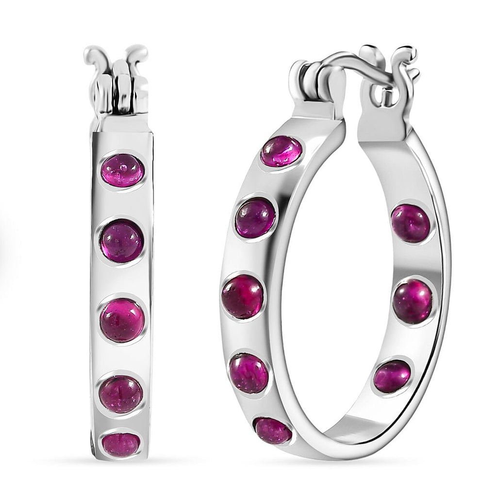 EverTrue 2 Piece Set - African Ruby J Hoop Half Hoop Earring & Band Ring 3.58 Ct.