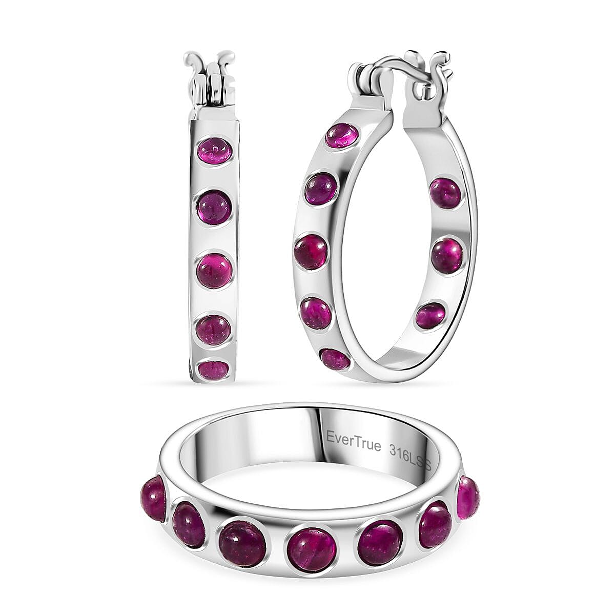 EverTrue 2 Piece Set - Fissure Filled Blue Sapphire J Hoop Half Hoop Earring &amp; Band Ring 3.41 Ct. 4388270 0