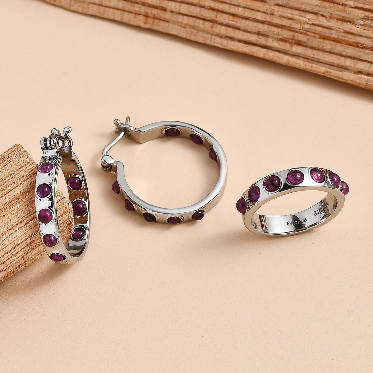EverTrue 2 Piece Set - Fissure Filled Blue Sapphire J Hoop Half Hoop Earring &amp; Band Ring 3.41 Ct. 4388270 2