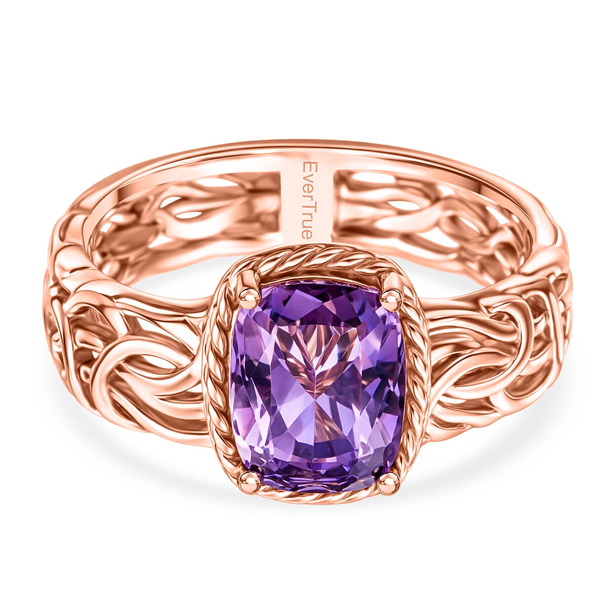 EverTrue Rose De France Amethyst Solitaire Ring in Rose Gold Tone 2.20 Ct. V32757105 0