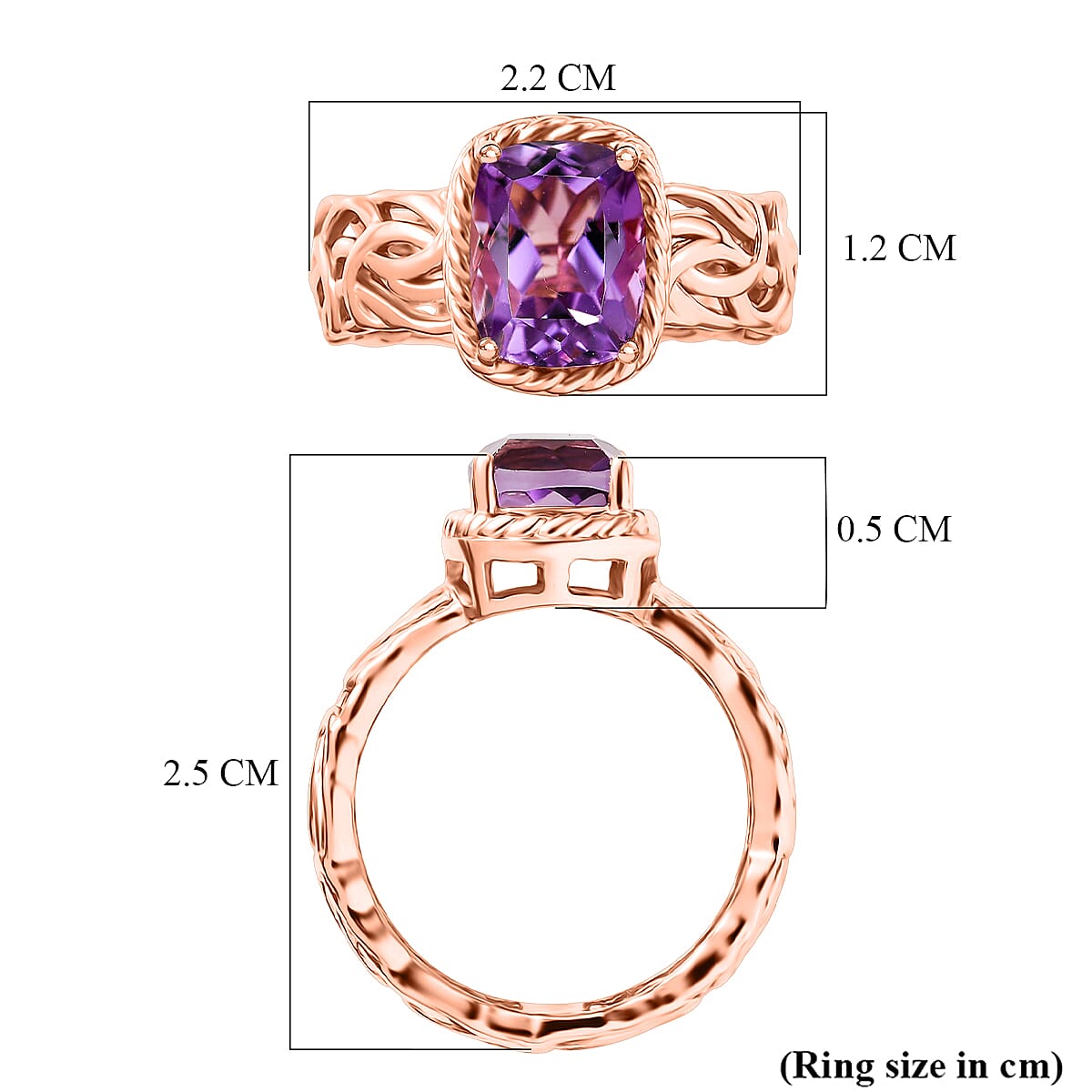 EverTrue Rose De France Amethyst Solitaire Ring in Rose Gold Tone 2.20 Ct. V32757105 6