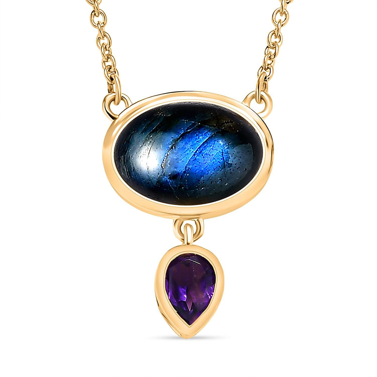 EverTrue Labradorite, African Amethyst Bohemian-Style Necklace (Size - 20) Pure Yellow Brass Mix Metal 6.64 Ct. 8261417 0