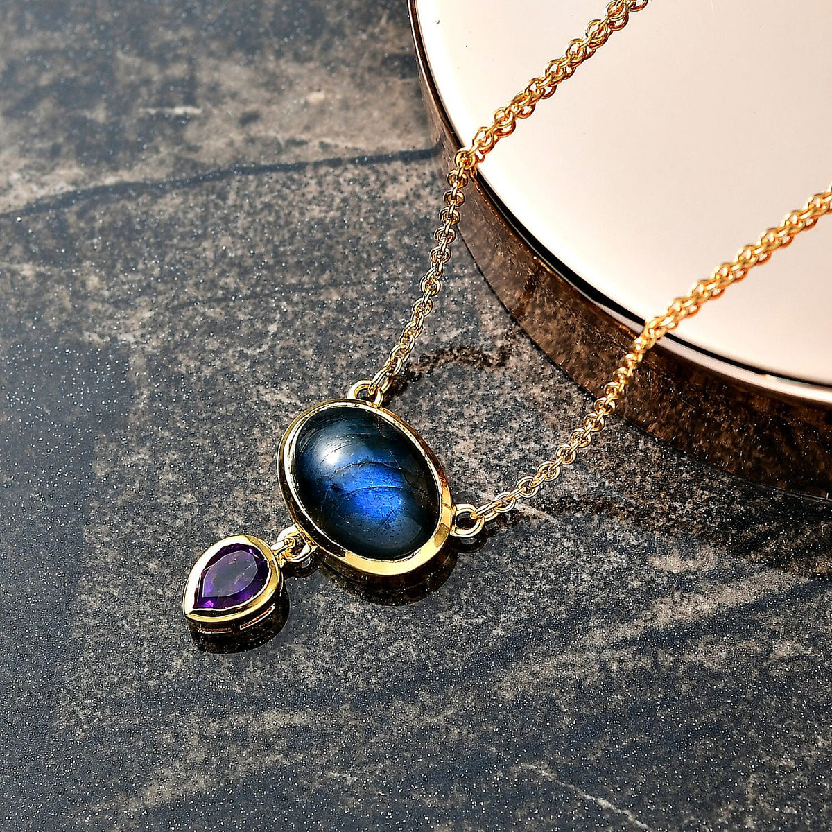 EverTrue Labradorite, African Amethyst Bohemian-Style Necklace (Size - 20) Pure Yellow Brass Mix Metal 6.64 Ct. 8261417 3