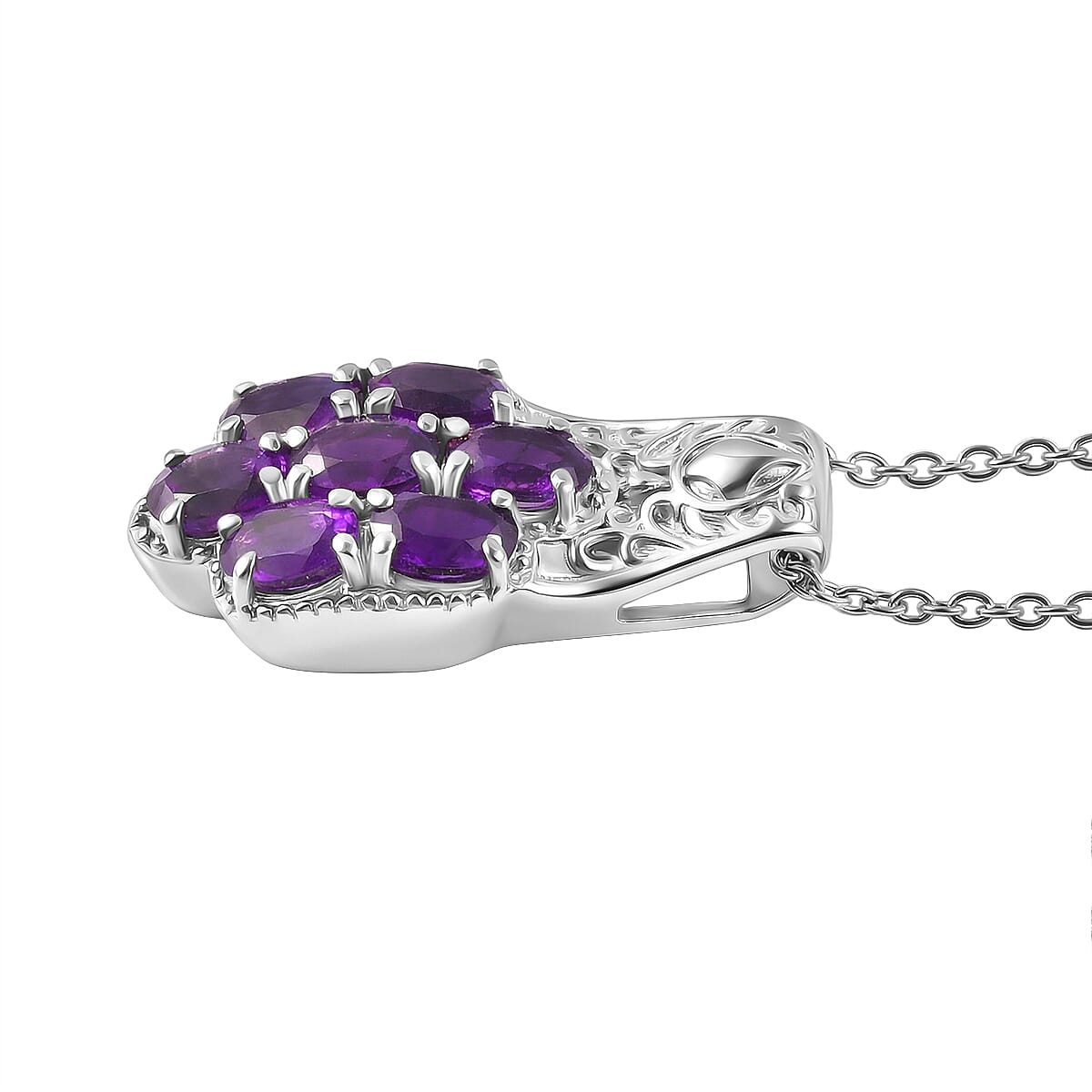 EverTrue Natural Zambian Amethyst Floral Cluster Pendant with Chain With Magnetic Clasp (Size 20) 3.00 Ct. V32520675 4