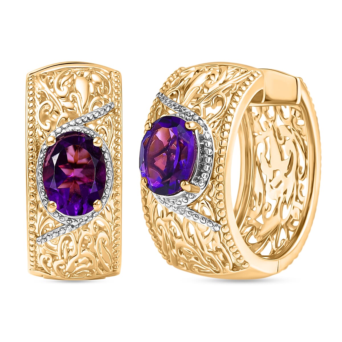 EverTrue African Amethyst Hoop Earring in Two Tone 3.42 Ct. 8305406 0