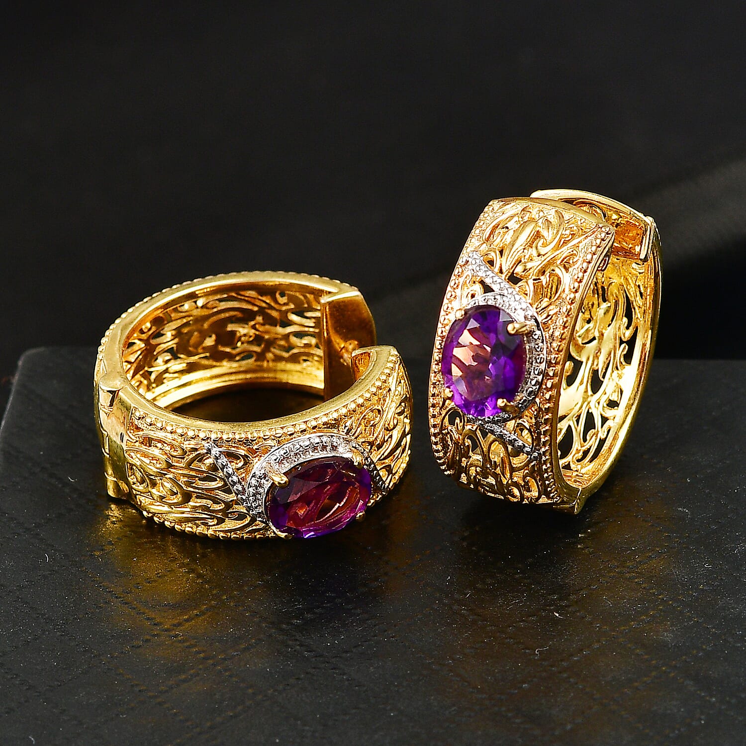 EverTrue African Amethyst Hoop Earring in Two Tone 3.42 Ct. 8305406 2