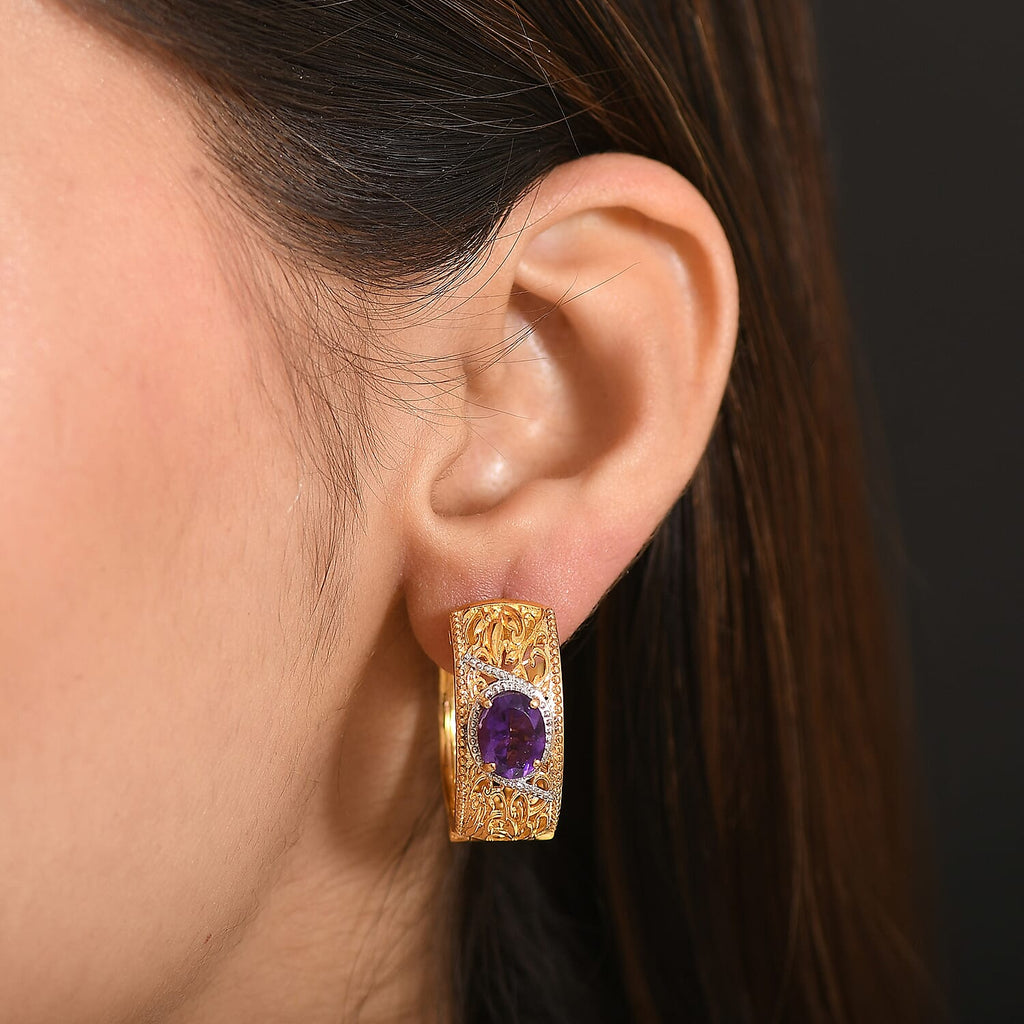 EverTrue African Amethyst Hoop Earring in Two Tone 3.42 Ct.