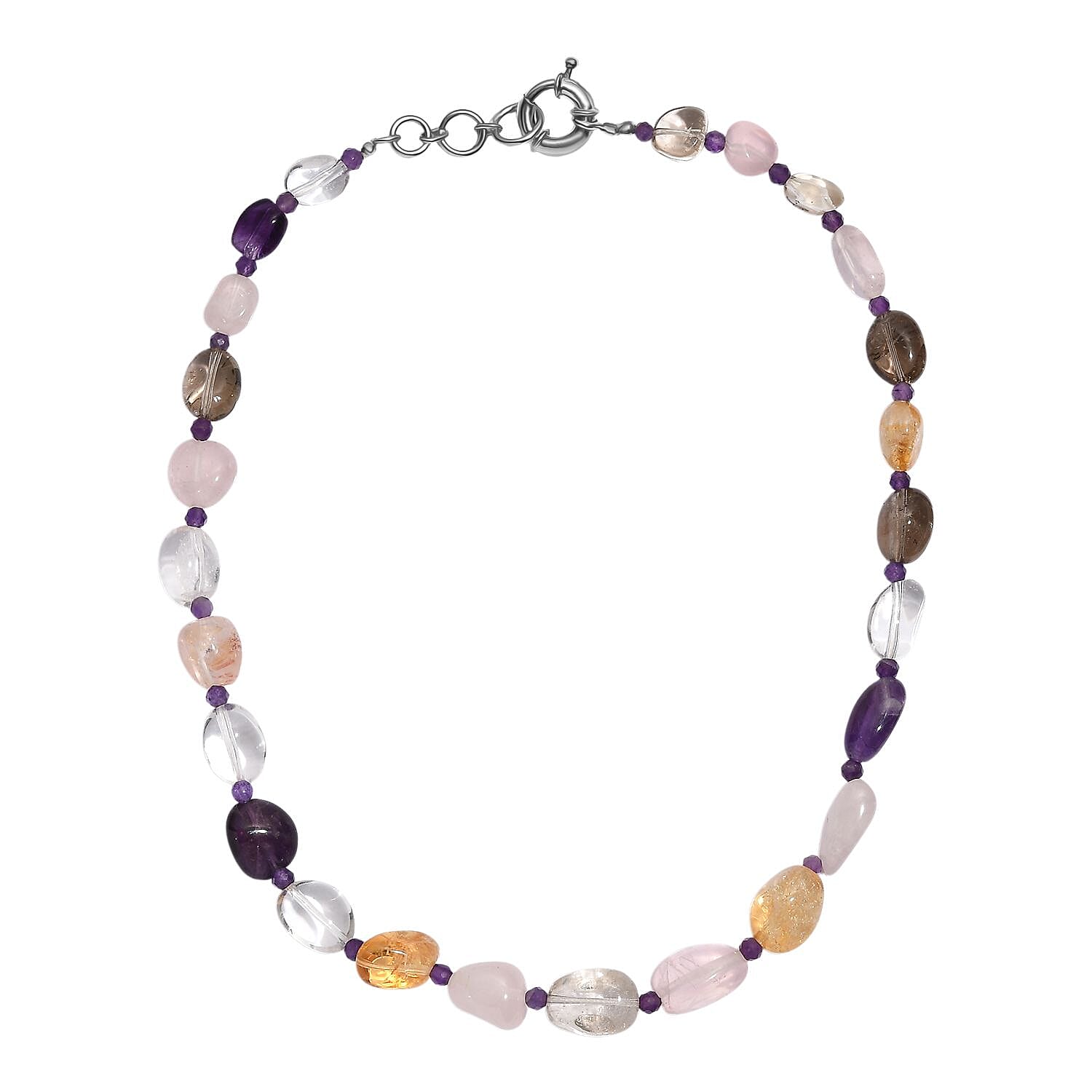 EverTrue African Amethyst &amp; Multi Gemstones Beads Necklace (Size 18 - 1 Ext) with Senorita Clasp in White Colour Tone 280.00 Ct. 8320414 4
