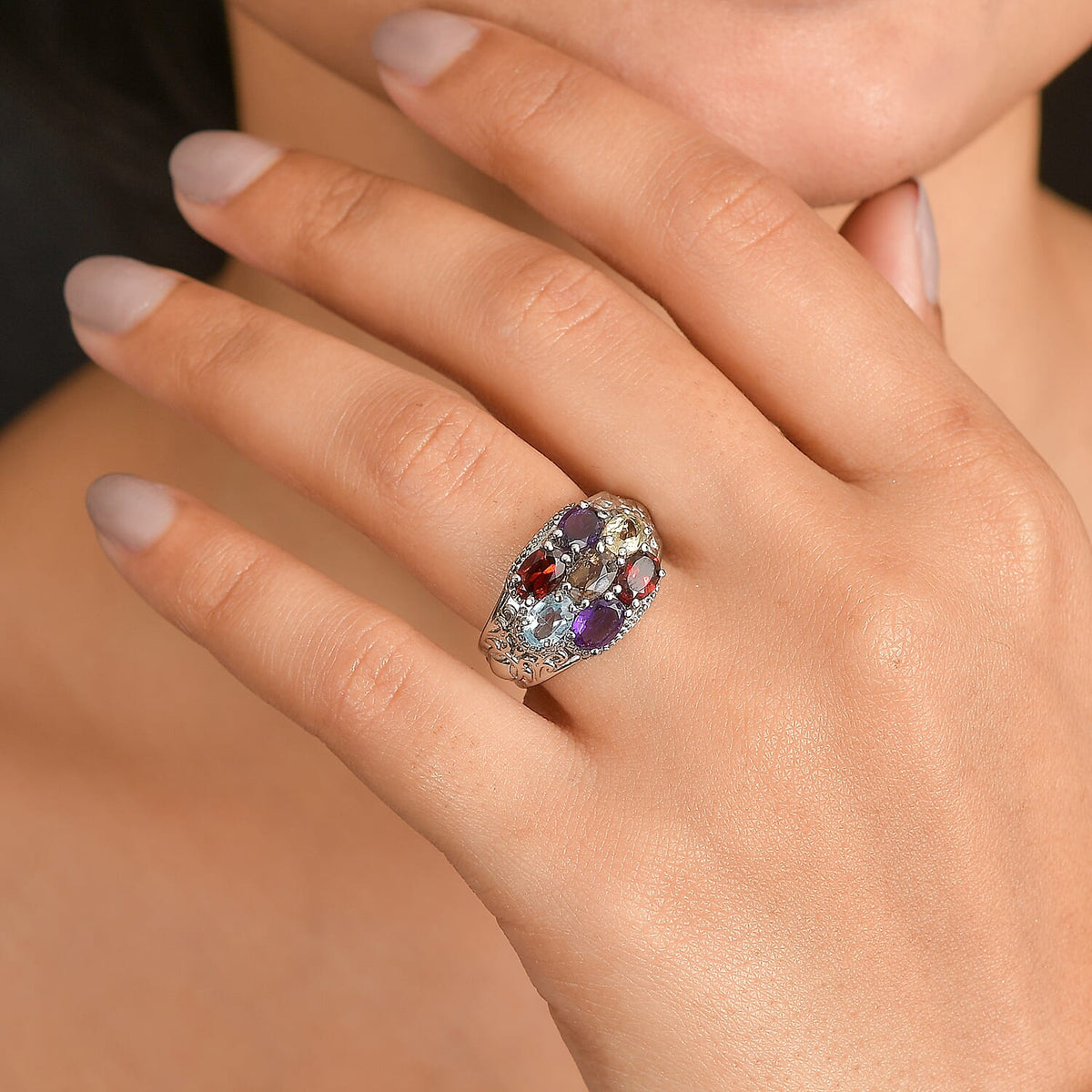 EverTrue African Amethyst &amp; Multi Gemstones Cluster Ring 3.20 Ct. 8509034 2