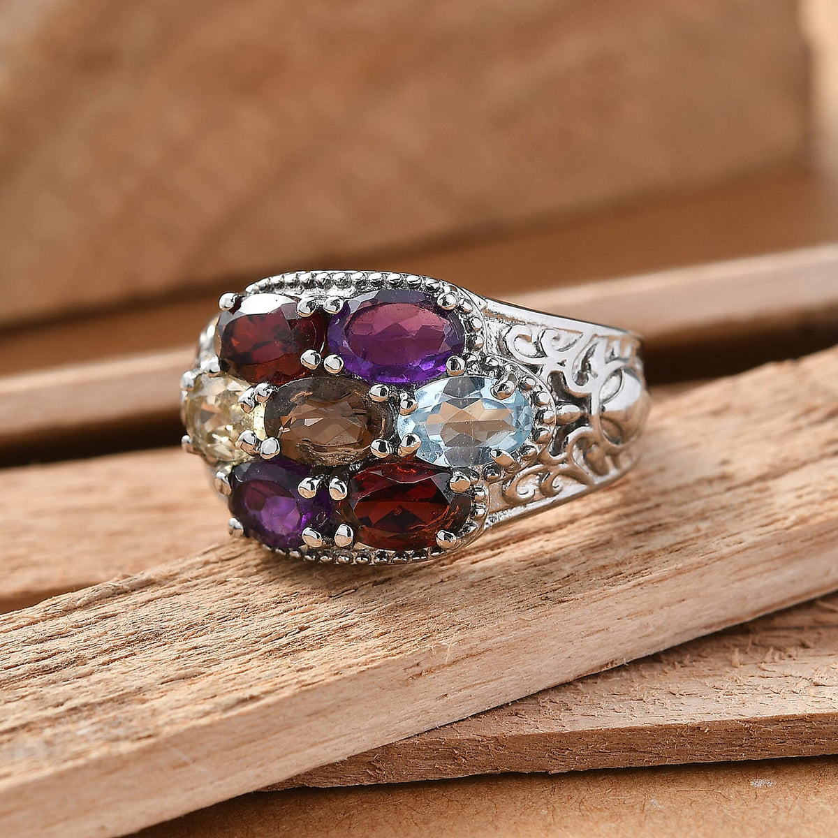 EverTrue African Amethyst &amp; Multi Gemstones Cluster Ring 3.20 Ct. 8509034 3