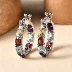 EverTrue - African Amethyst & Multi Gemstones Half Hoop Earring with Clasp 7.26 Ct.