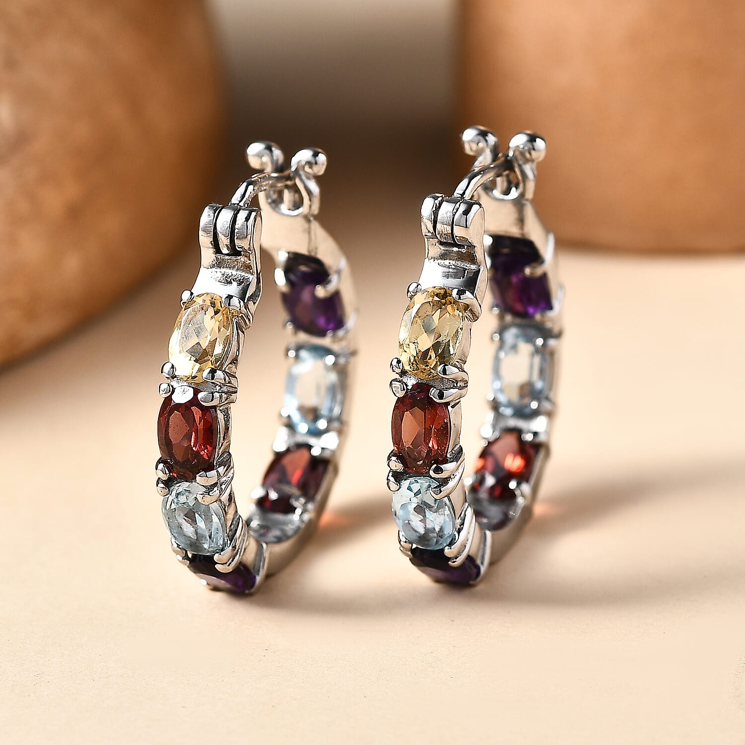 EverTrue - African Amethyst &amp; Multi Gemstones Half Hoop Earring with Clasp 7.26 Ct. 8478037 2