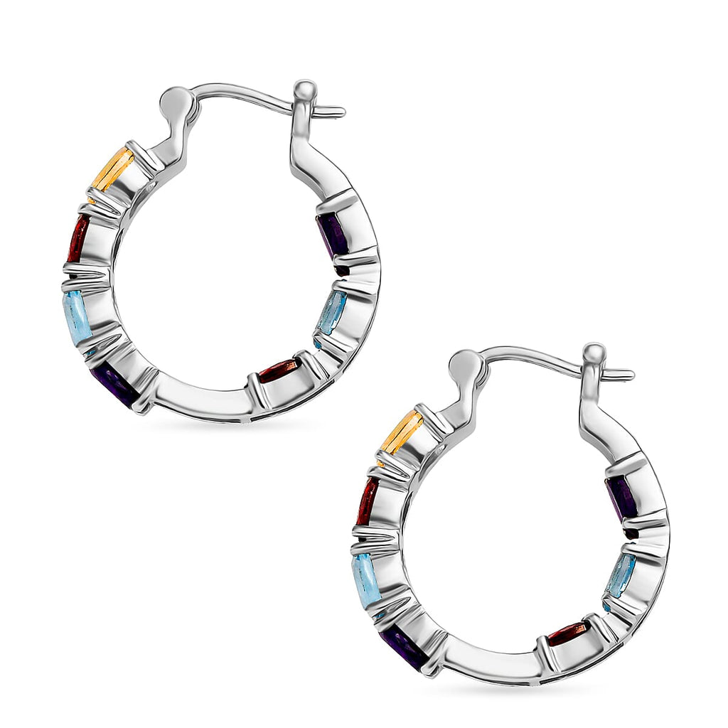 EverTrue - African Amethyst & Multi Gemstones Half Hoop Earring with Clasp 7.26 Ct.