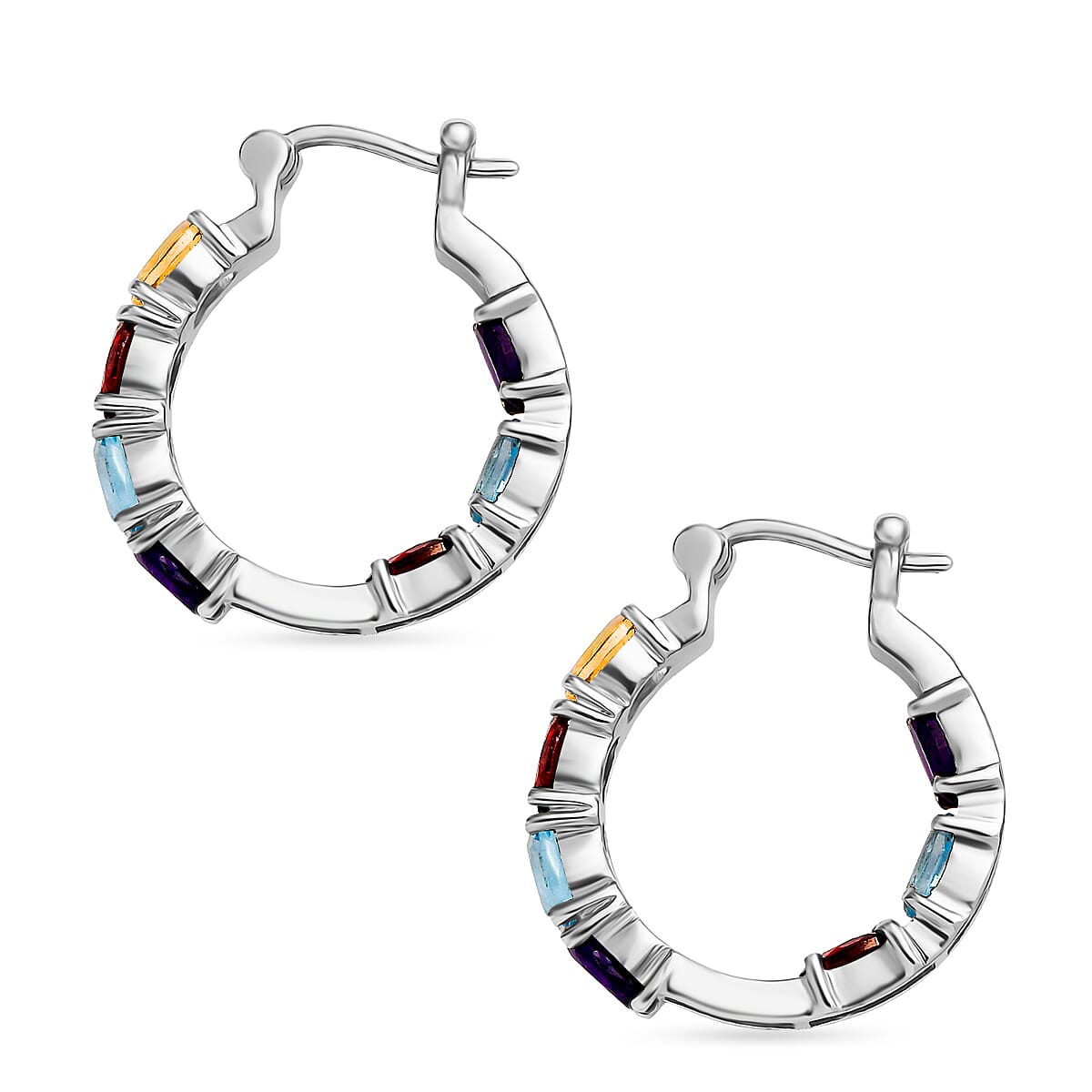 EverTrue - African Amethyst &amp; Multi Gemstones Half Hoop Earring with Clasp 7.26 Ct. 8478037 3