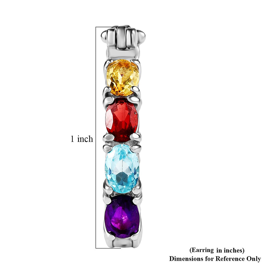 EverTrue - African Amethyst & Multi Gemstones Half Hoop Earring with Clasp 7.26 Ct.
