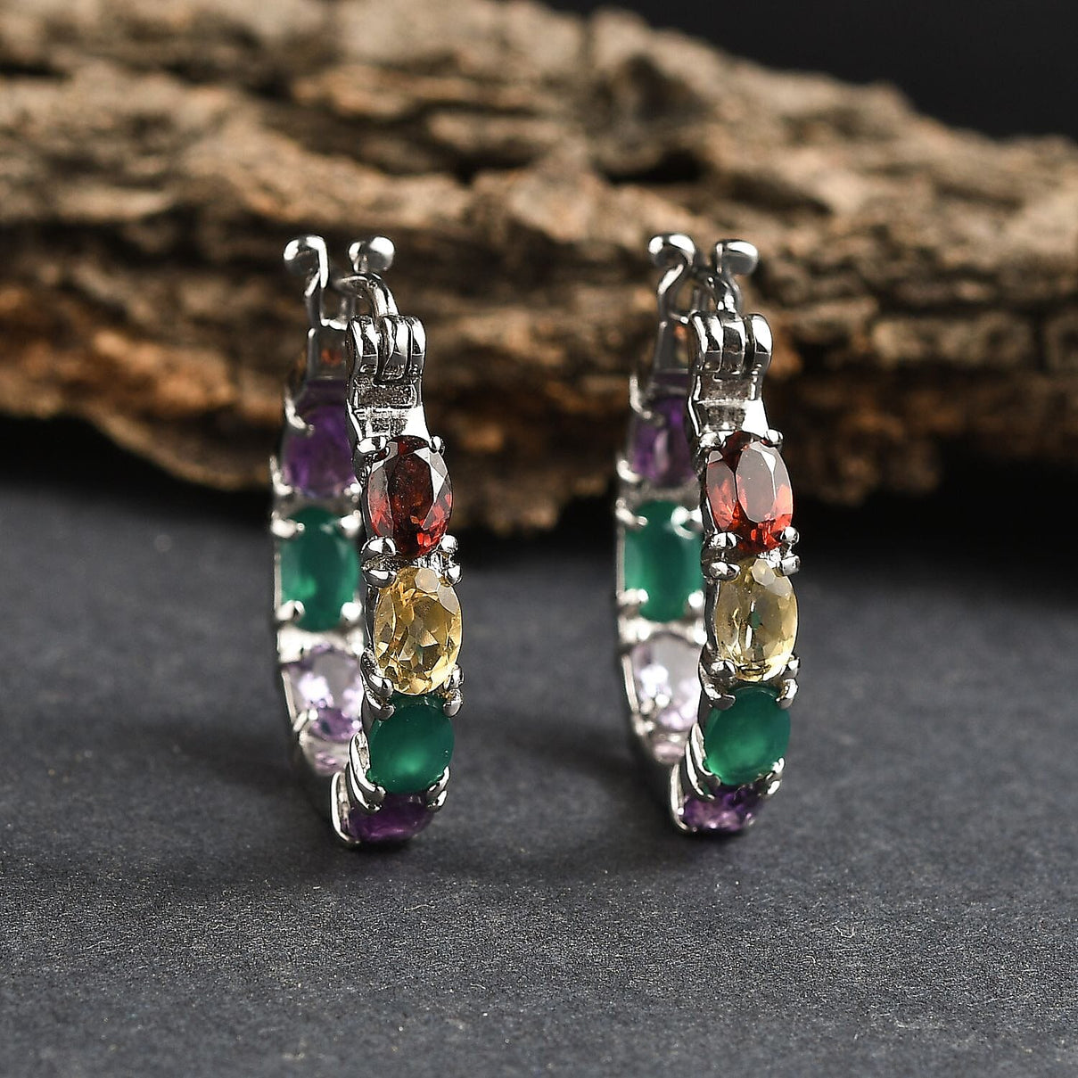 EverTrue Multi Gemstones Inside Out Hoop Earrings with Clasp 5.96 Ct. 8276455 2