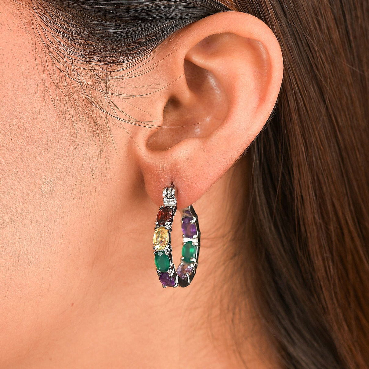 EverTrue Multi Gemstones Inside Out Hoop Earrings with Clasp 5.96 Ct. 8276455 3