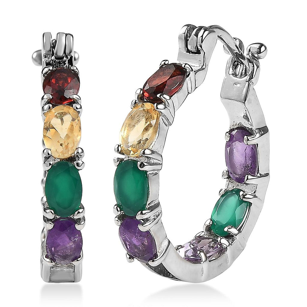 EverTrue Multi Gemstones Inside Out Hoop Earrings with Clasp 5.96 Ct.