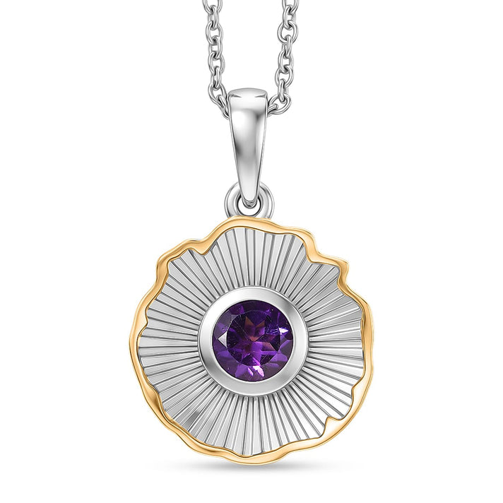 EverTrue - Red Garnet Solitaire Pendant with Chain (Size 20) in Yellow Pen Plating 1.02 Ct. 4465840 1