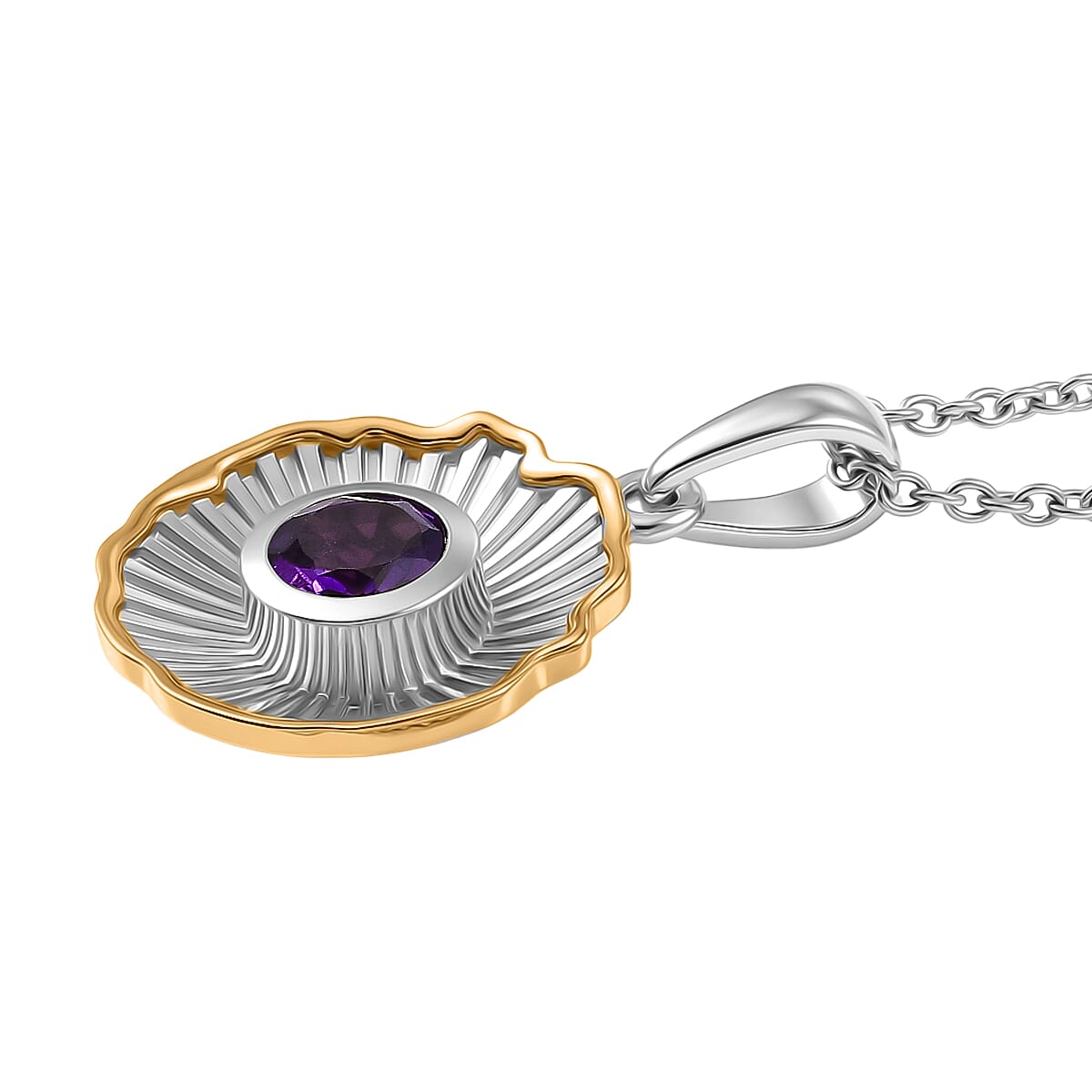 EverTrue - African Amethyst Solitaire Solar Ray Pendant with Chain (Size 20) in Yellow Pen Plating V32512290 4