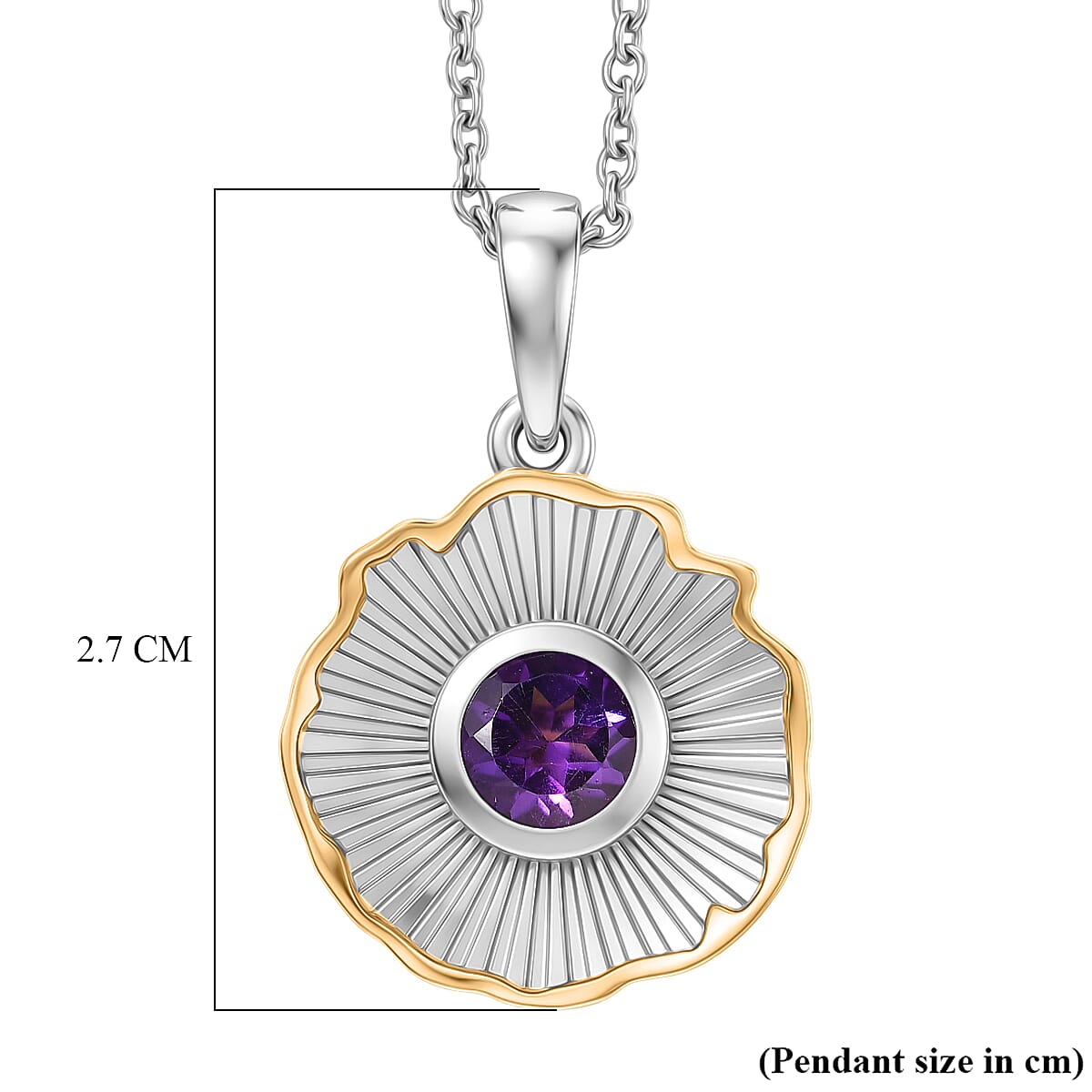 EverTrue - African Amethyst Solitaire Solar Ray Pendant with Chain (Size 20) in Yellow Pen Plating V32512290 7