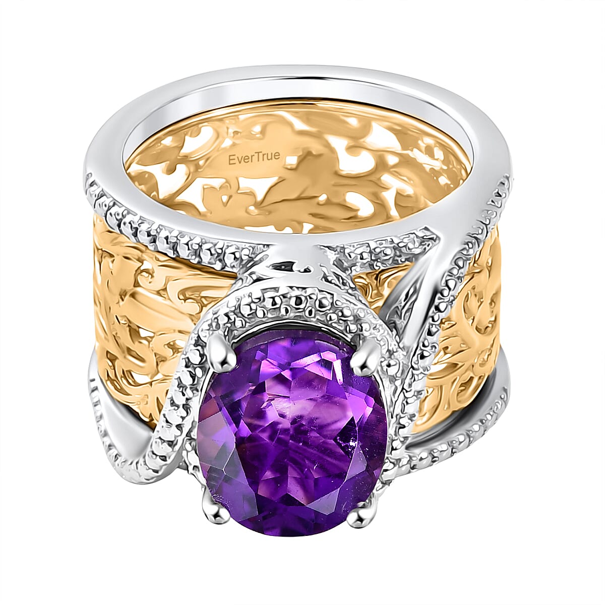 EverTrue African Amethyst Solitaire Ring in Two Tone 3.49 Ct. 8314365 0