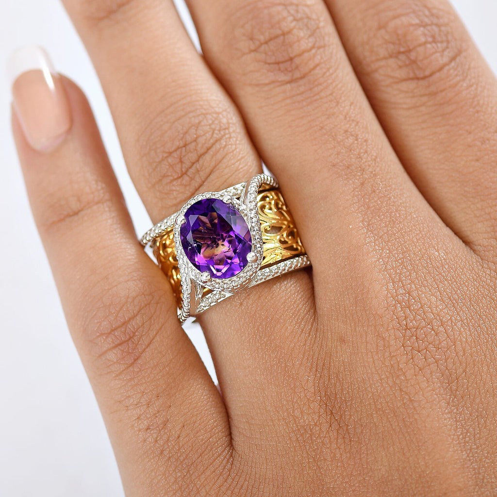 EverTrue African Amethyst Solitaire Ring in Two Tone 3.49 Ct.