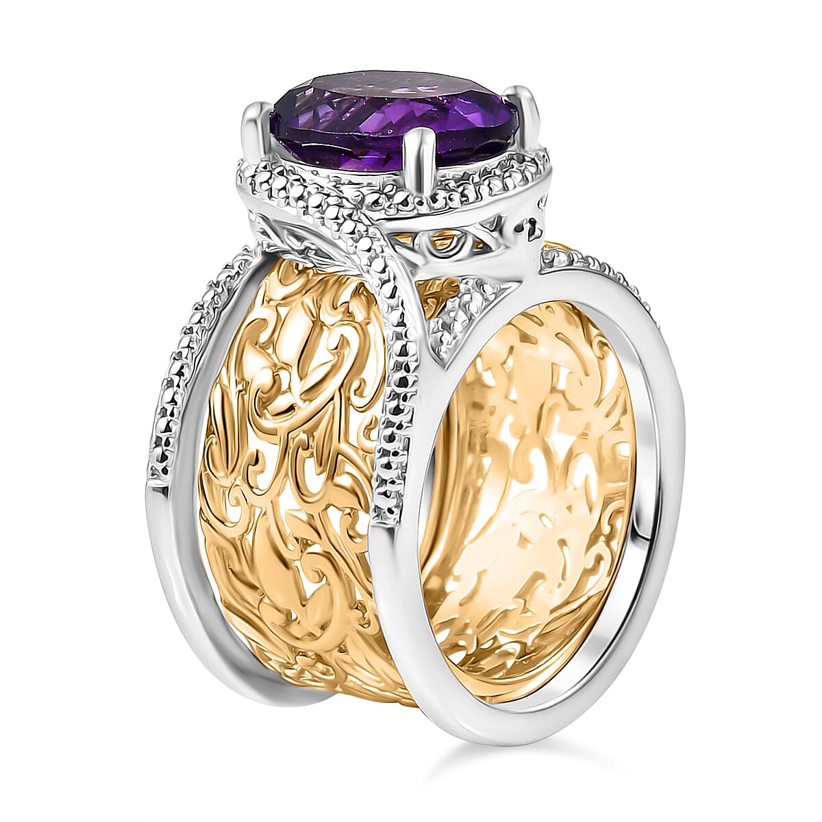 EverTrue African Amethyst Solitaire Ring in Two Tone 3.49 Ct. 8314365 5