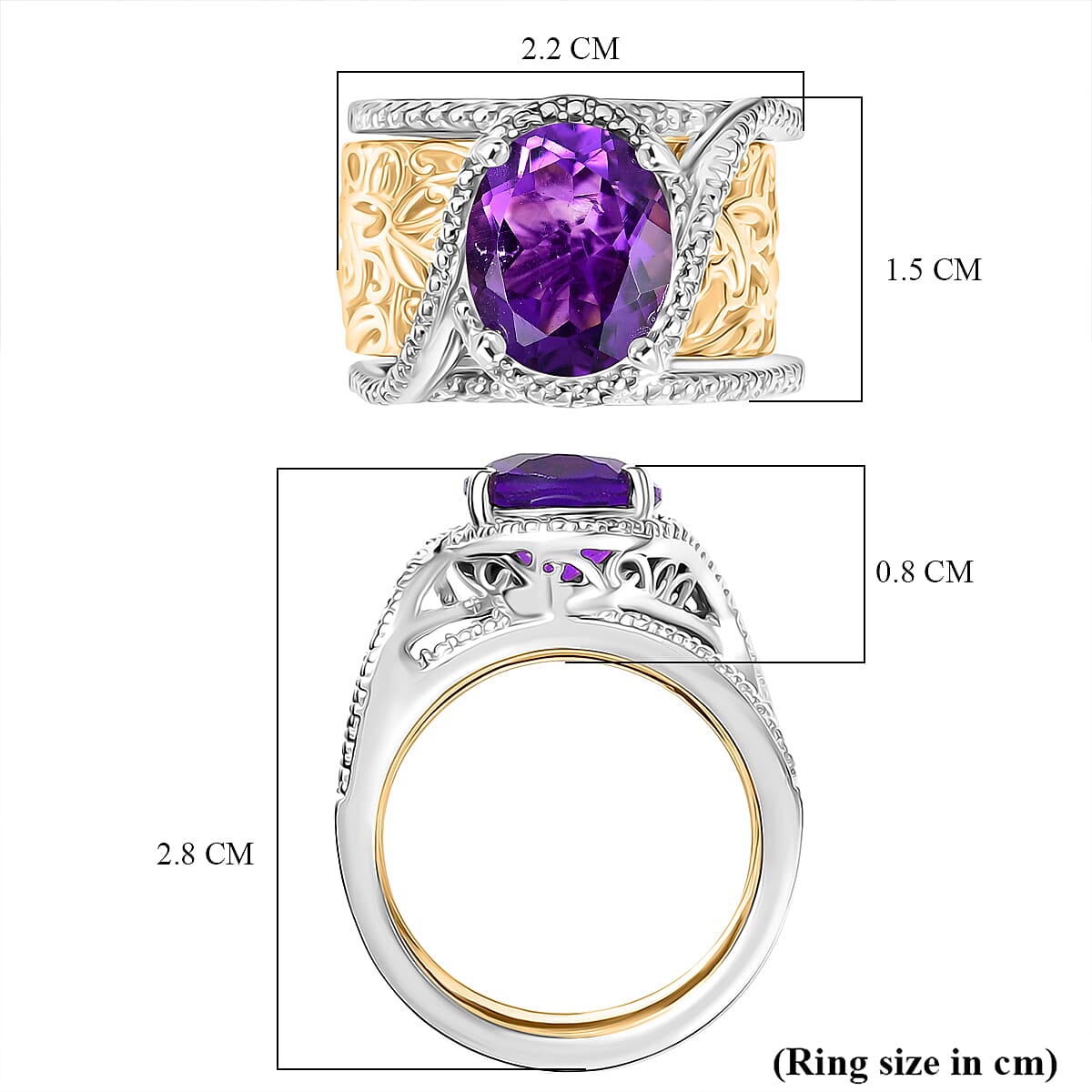 EverTrue African Amethyst Solitaire Ring in Two Tone 3.49 Ct. 8314365 7