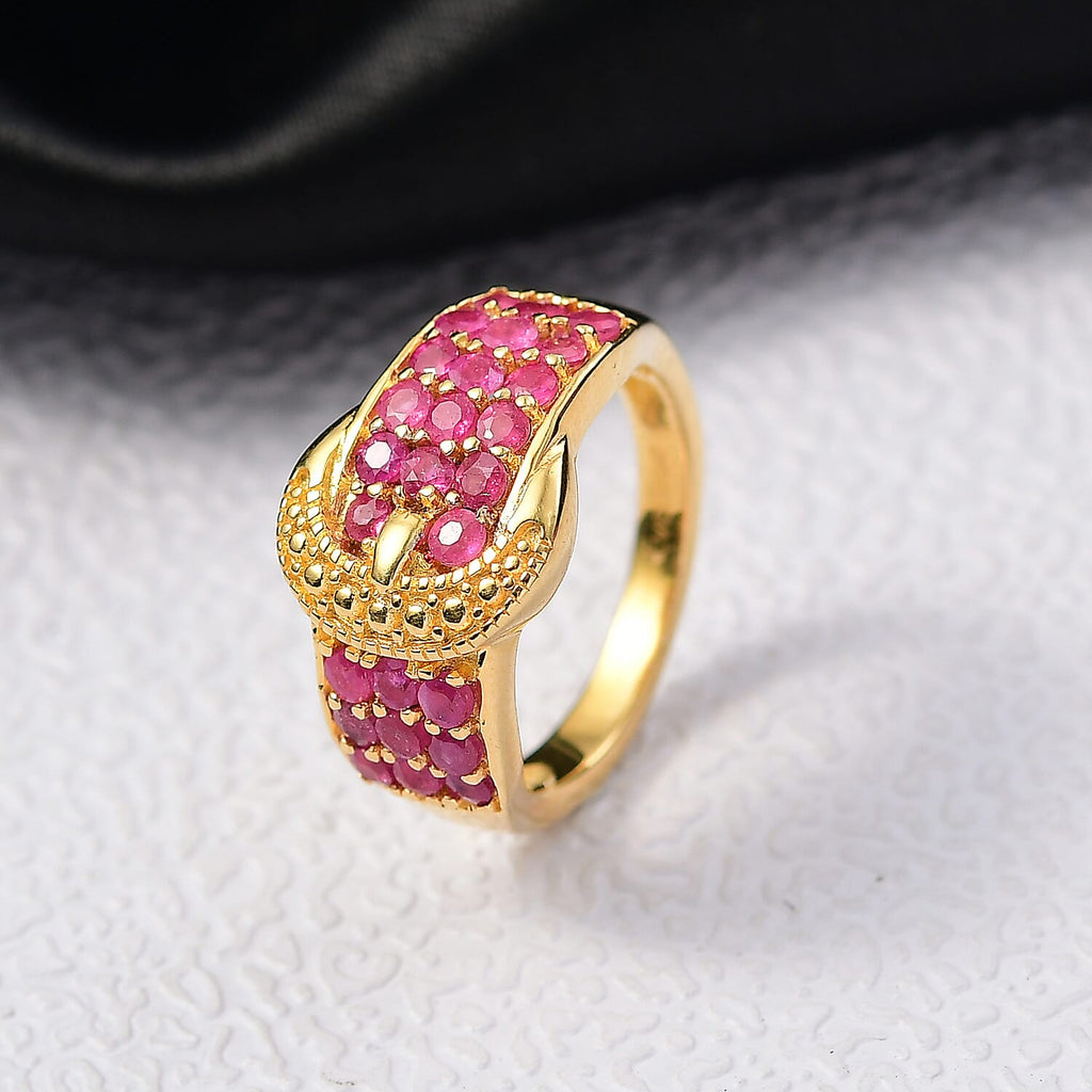 African Ruby Buckle Ring in Yellow Gold Plated 1.56 Ct.