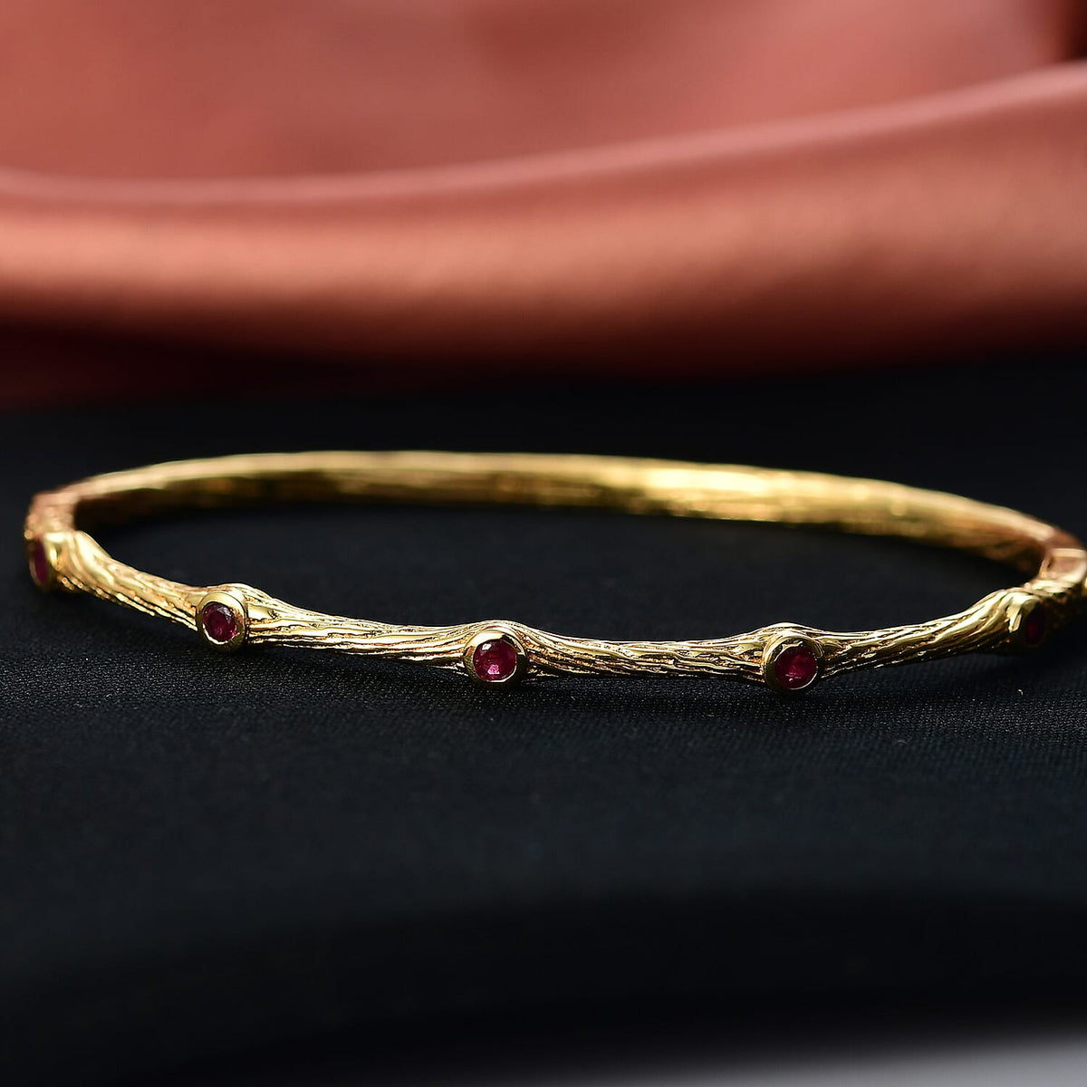 EverTrue African Ruby Bamboo Bangle in Yellow Gold Plated 8289975 2
