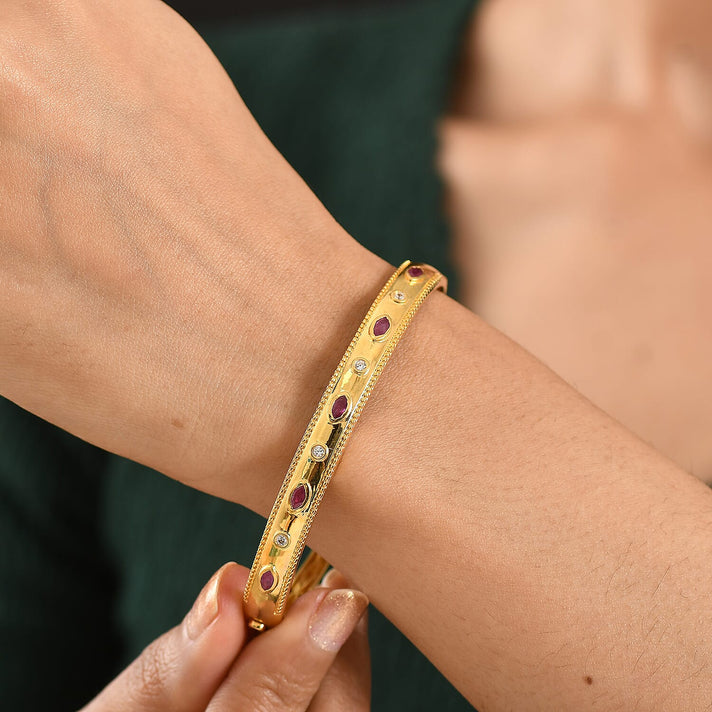 EverTrue African Ruby &amp; White Zircon Full Bangle (Size -7.5) in Yellow Gold Tone 1.29 Ct. 8297339 2