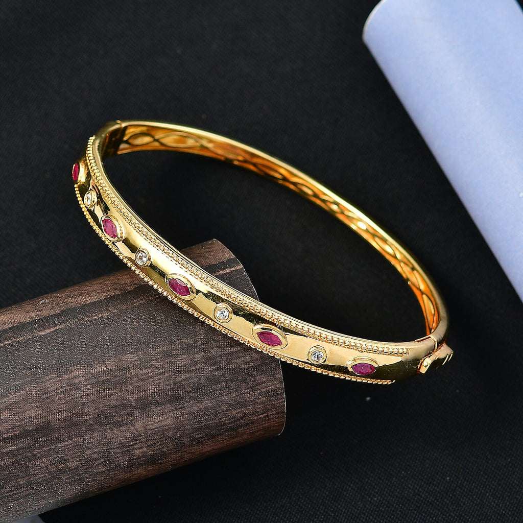 EverTrue African Ruby & White Zircon Full Bangle (Size -7.5) in Yellow Gold Tone 1.29 Ct.