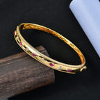 EverTrue African Ruby & White Zircon Full Bangle (Size -7.5) in Yellow Gold Tone 1.29 Ct.
