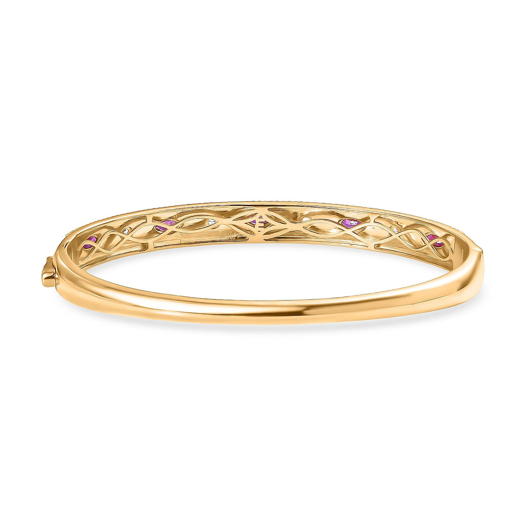 EverTrue African Ruby & White Zircon Full Bangle (Size -7.5) in Yellow Gold Tone 1.29 Ct.