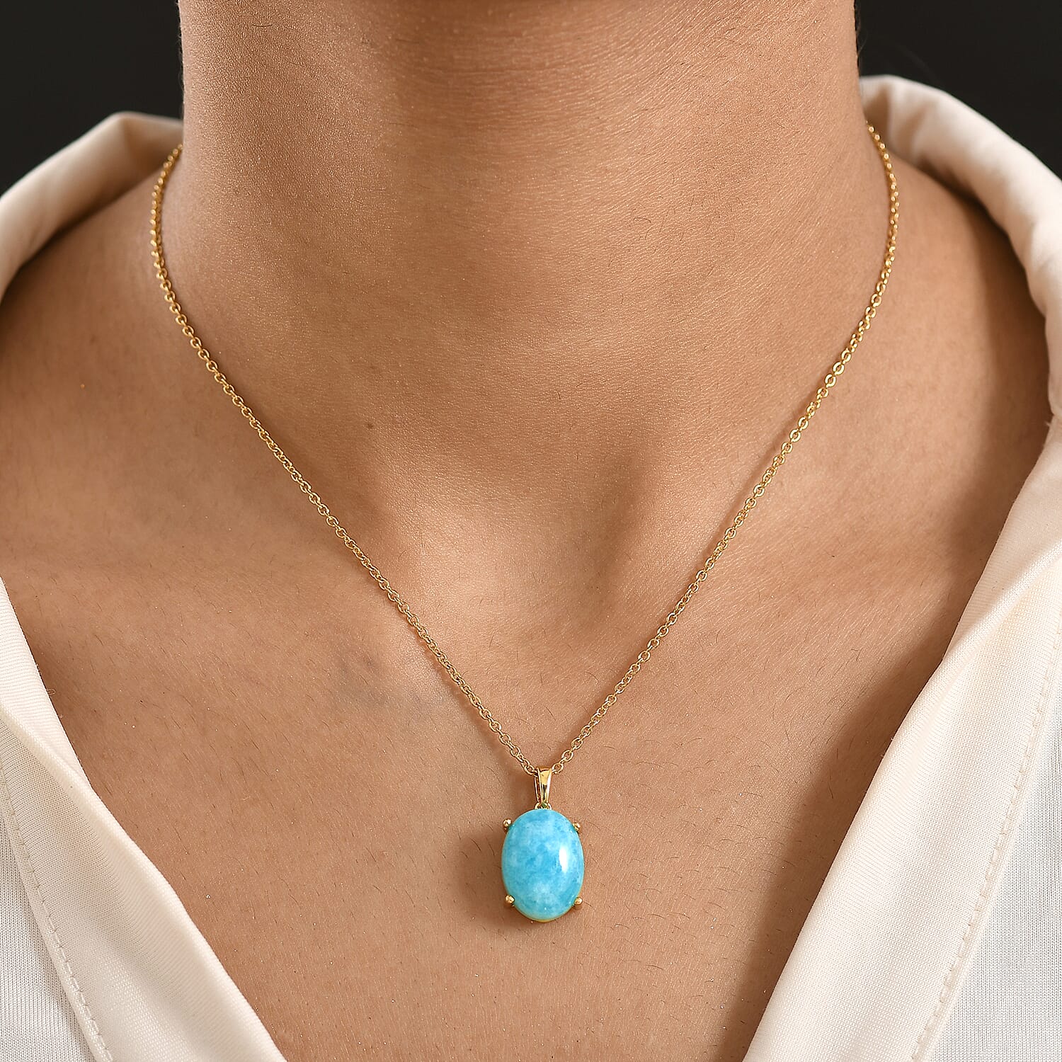 EverTrue Amazonite Oval Cut Solitaire Pendant with Chain (Size 20)  9.54 Ct. 4441278 3