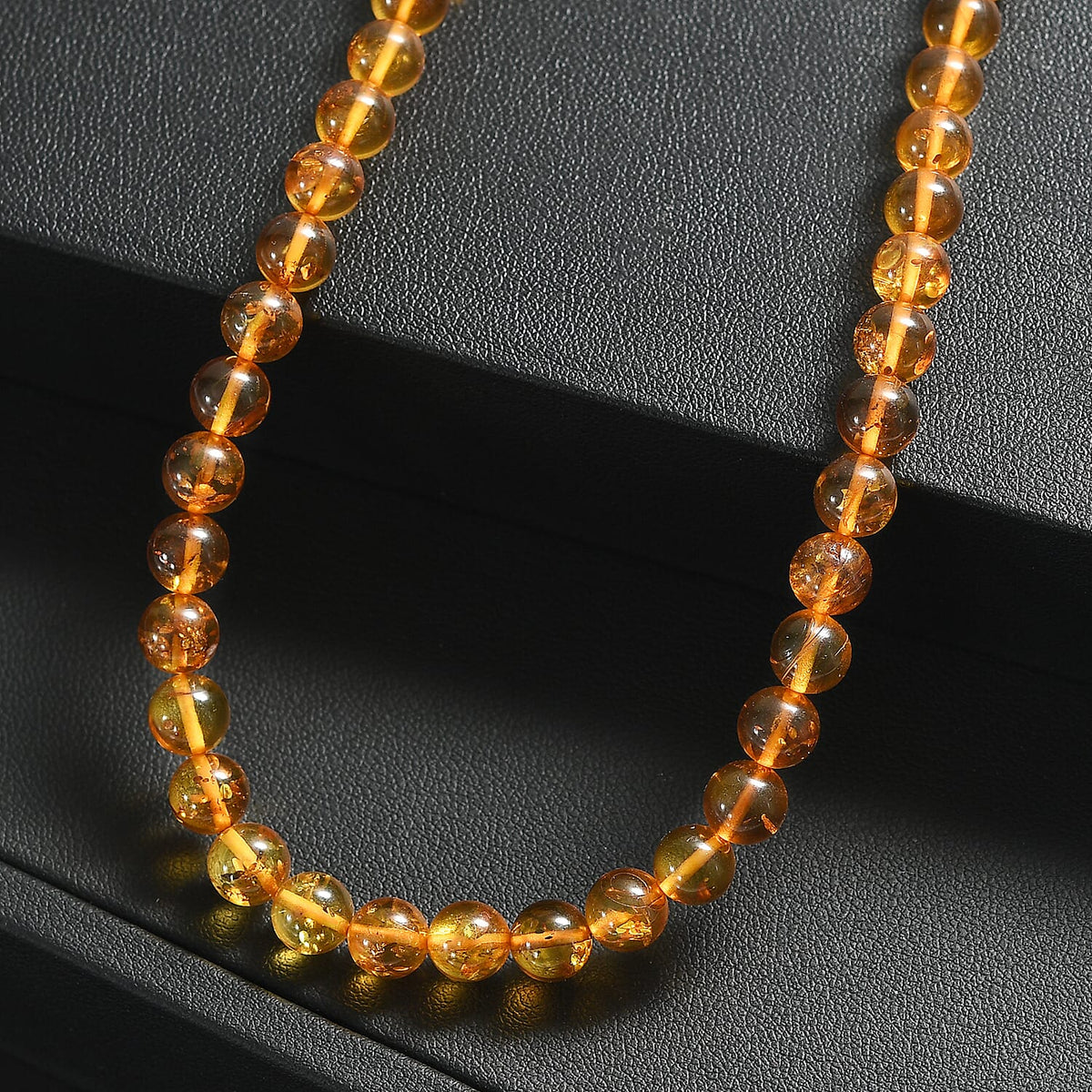 One Time Deal - Baltic Amber Round Beads Necklace (Size - 18+2 EXT) in Rhodium Plating 8411714 3