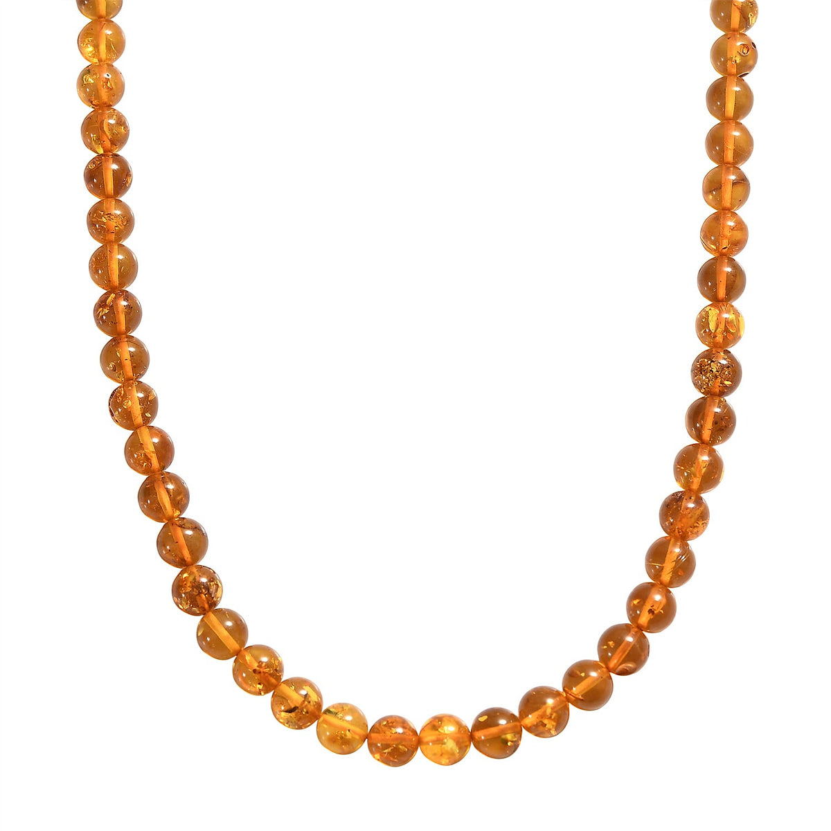 One Time Deal - Baltic Amber Round Beads Necklace (Size - 18+2 EXT) in Rhodium Plating 8411714 4