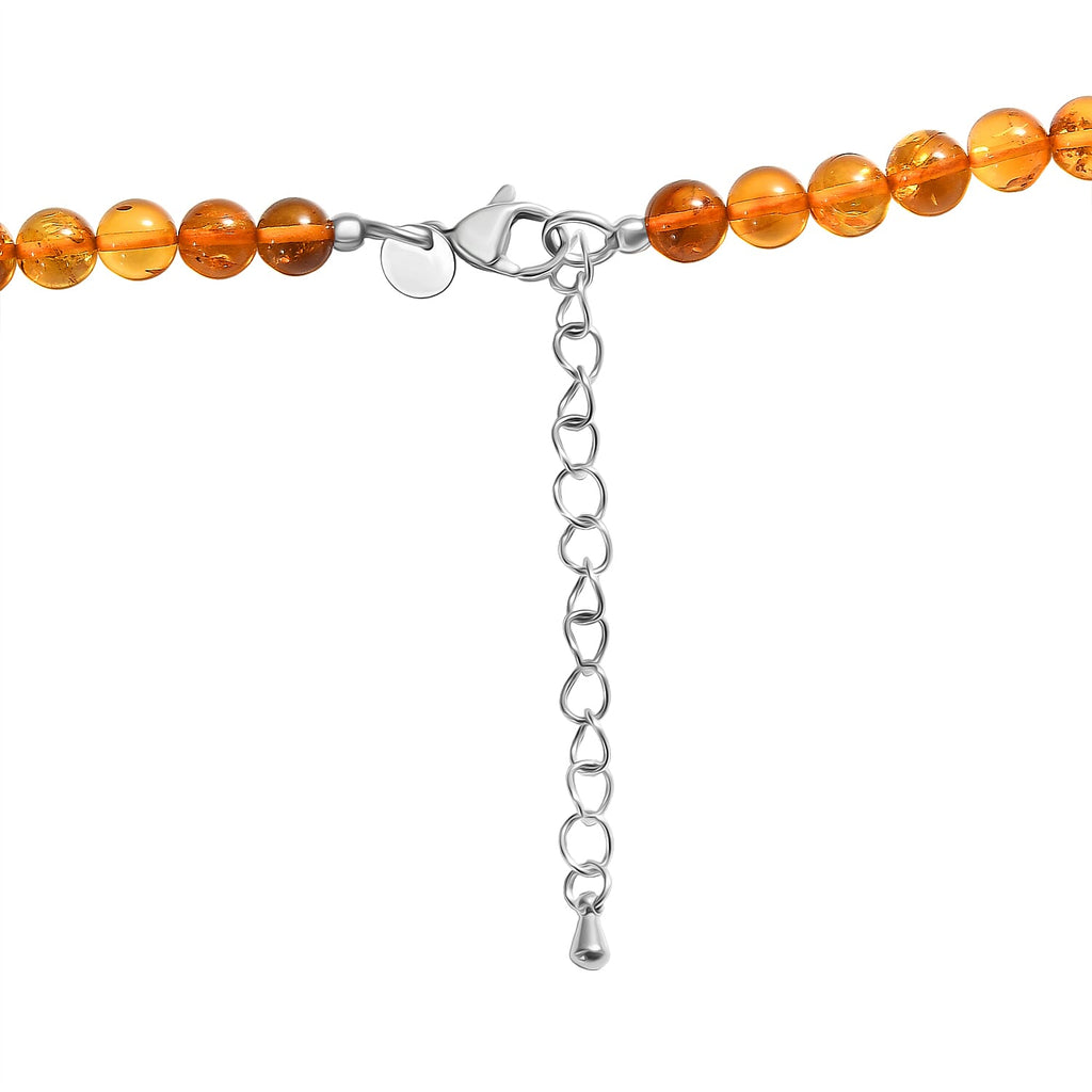One Time Deal - Baltic Amber Round Beads Necklace (Size - 18-2 EXT) in Rhodium Plating